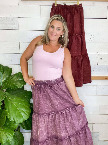 Black Out Friday Acid Wash Skirt in Eggplant