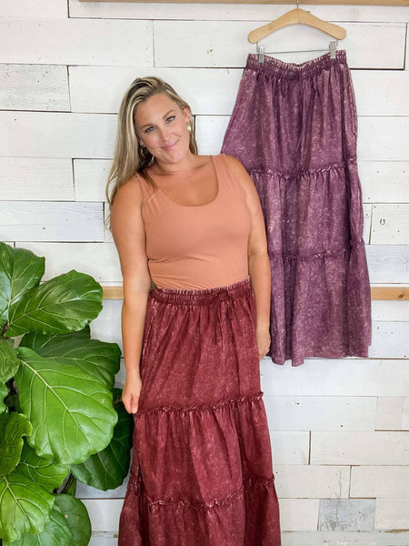 Black Out Friday Acid Wash Skirt in Rust
