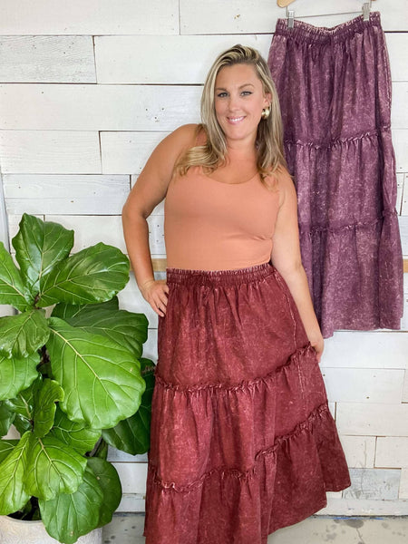 Black Out Friday Acid Wash Skirt in Rust