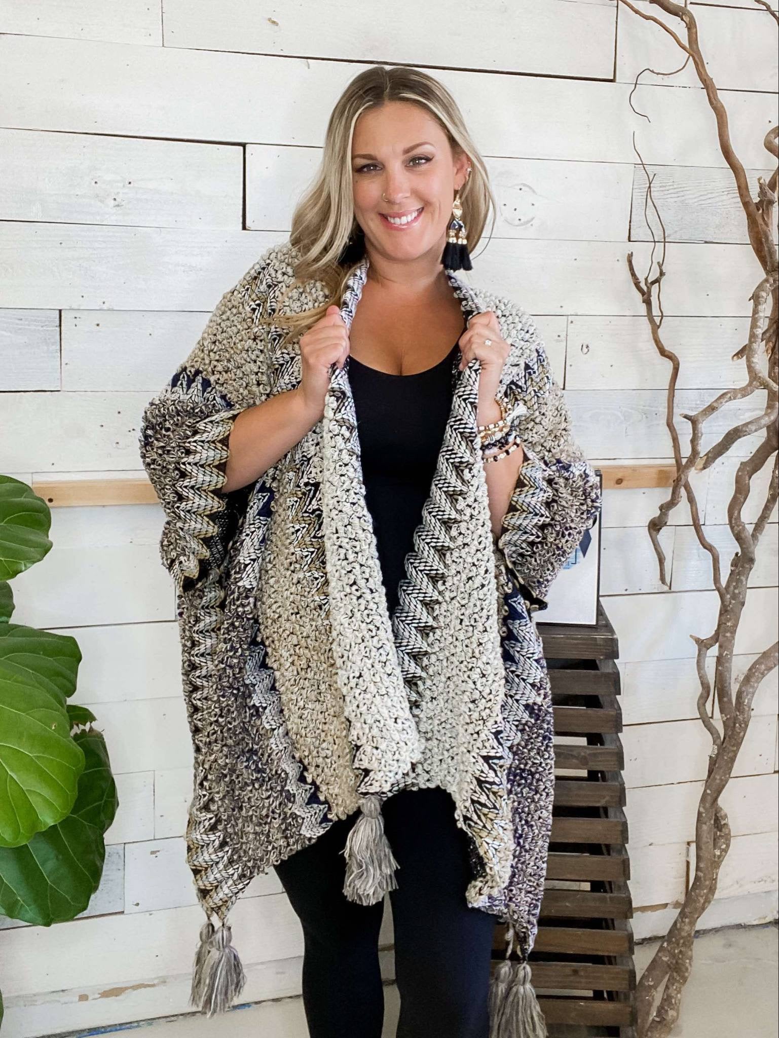 Ruana Crochet Kimono Khaki