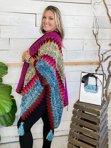Ruana Crochet Kimono Magenta