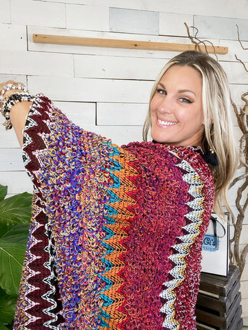 Ruana Crochet Kimono Maroon
