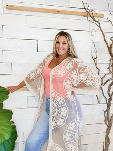 Longline Lace Kimono in Rose