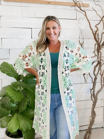 Ivory Crochet Mint Kimono