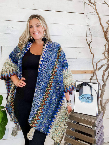 Ruana Crochet Kimono Cobalt