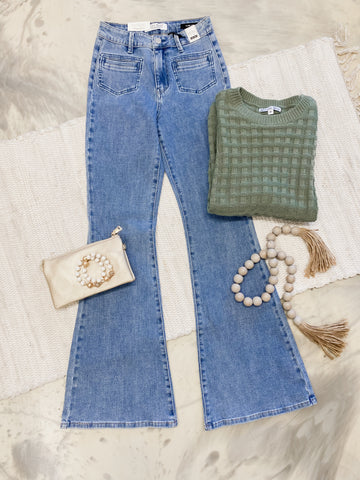 Judy Blue HW Flare Front Patch & Welt Pockets