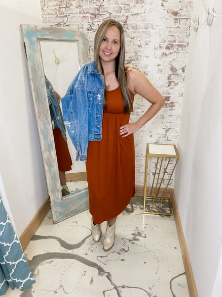 Black Out Friday Raegan Ribbed Midi Dress in Rust