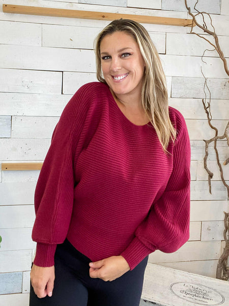 Zenana Boat Neck Balloon Sweater