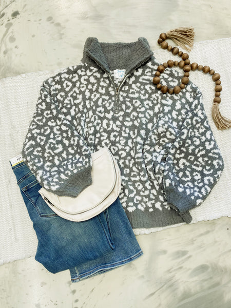 Olive Cheetah HalfZip Mock Neck Dreamer Pullover