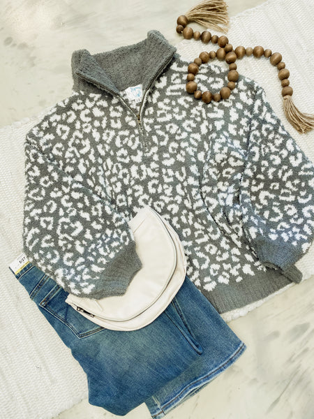 Olive Cheetah HalfZip Mock Neck Dreamer Pullover