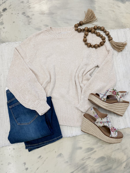 Chillin in Chenille Sweater Sand Beige