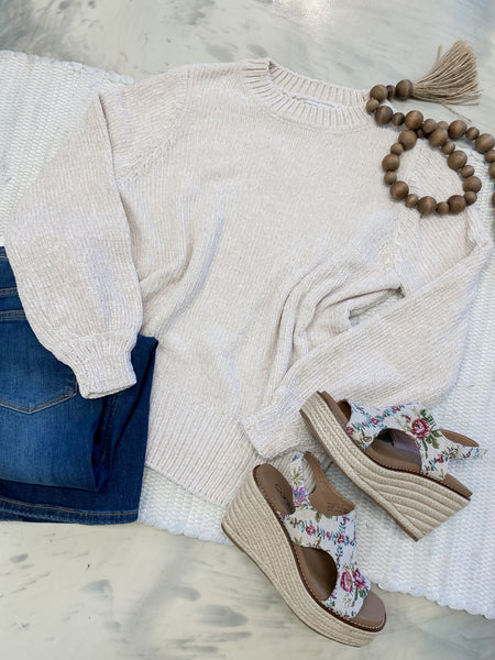 Chillin in Chenille Sweater Sand Beige