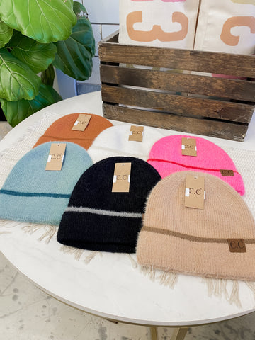 CC Beanie Soft Feather Striped Cuff