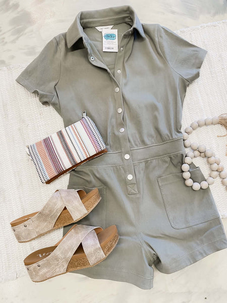 Rae Mode Cotton Romper Dusty Olive