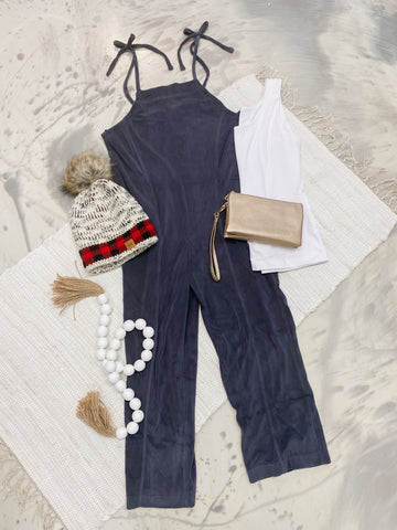 Black Out Friday Fleece Jumpsuit in Charcoal