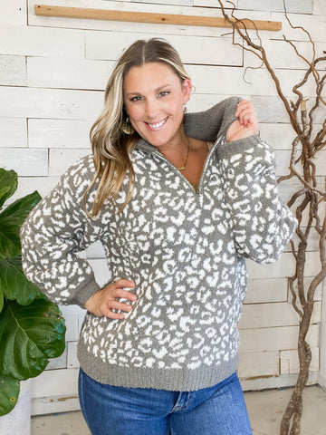 Olive Cheetah HalfZip Mock Neck Dreamer Pullover