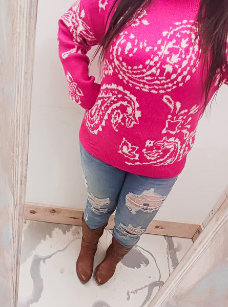 Paradise in Paisley Sweater in Pink
