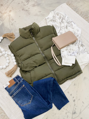 Puff Vest in Olive