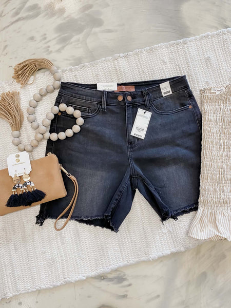 Judy Blue HW Mineral Wash Destroy BF shorts