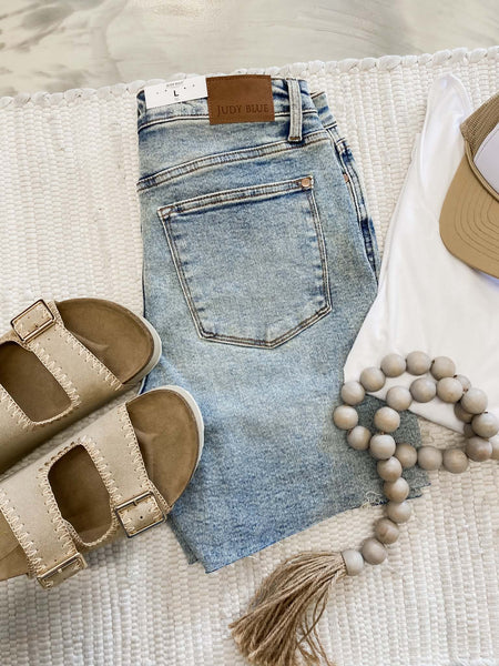 Judy Blue Long Cut off 2 Button Dad Shorts