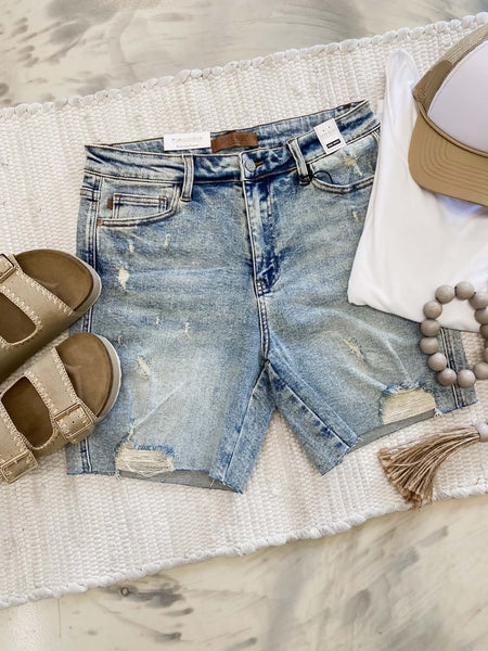Judy Blue Long Cut off 2 Button Dad Shorts
