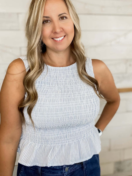 Smocked Ruffle Tank in Sky Blue