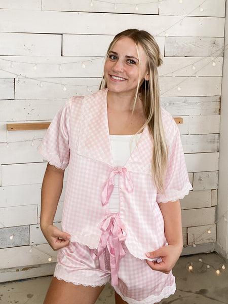 Pink Gingham Lace Trim PJ Set