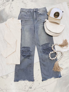 Acid Wash Destroyed Denim in Ash Black