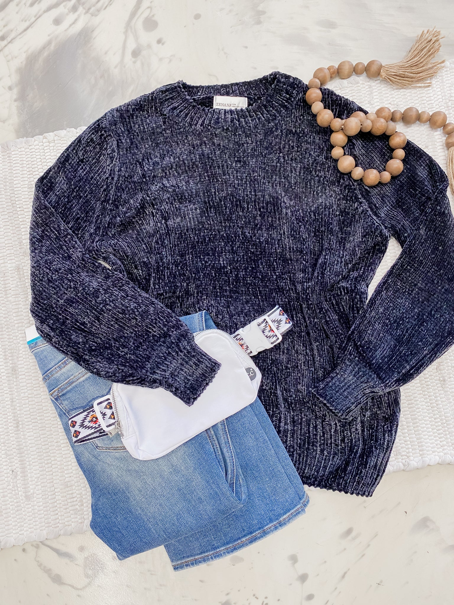 Chillin in Chenille Sweater Black