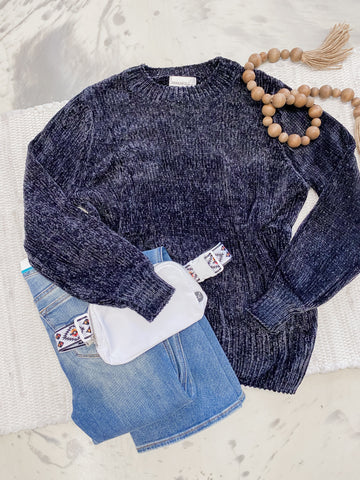 Chillin in Chenille Sweater Black
