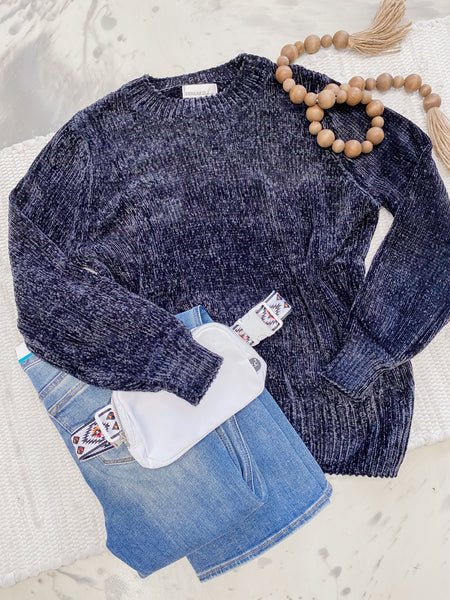 Chillin in Chenille Sweater Black