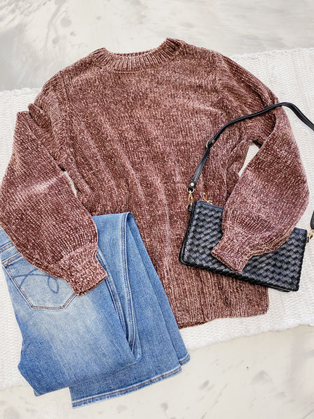 Chillin in Chenille Sweater Brown