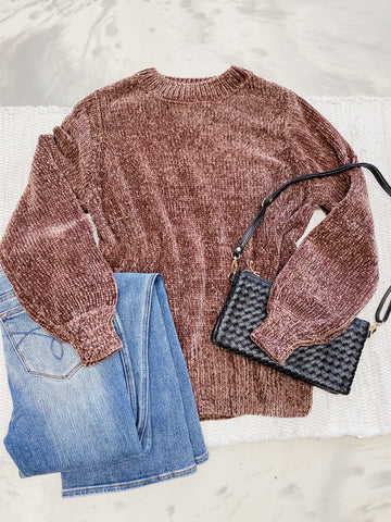 Chillin in Chenille Sweater Brown