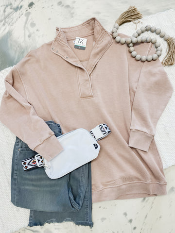 Michelle Mae Jesse Vintage Wash Snap Pullover Tan