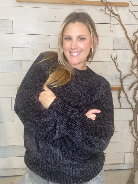 Chillin in Chenille Sweater Black