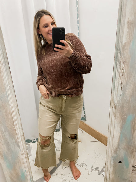 Acid Wash Destroyed Denim in Camel