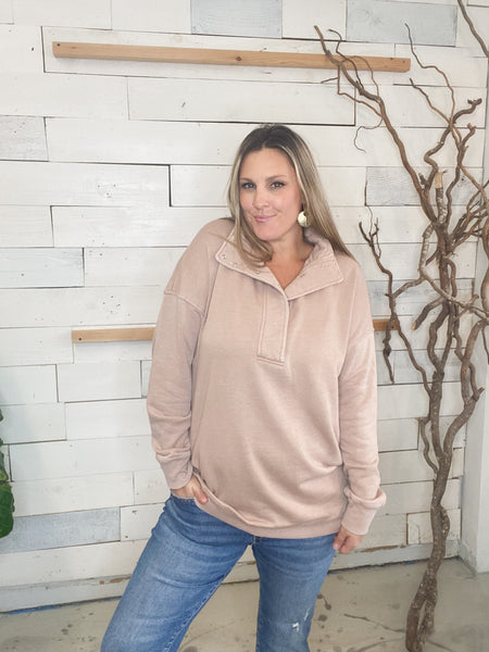 Michelle Mae Jesse Vintage Wash Snap Pullover Tan