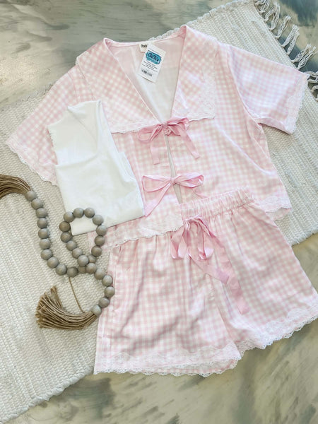 Pink Gingham Lace Trim PJ Set