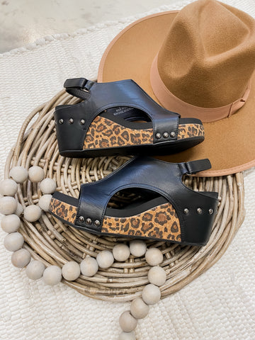 Carly Wedge in Black Smooth Leopard STEAL