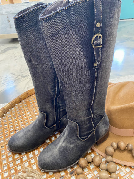 Corky Hold Your Horses Washed Dark Blue Denim Boots