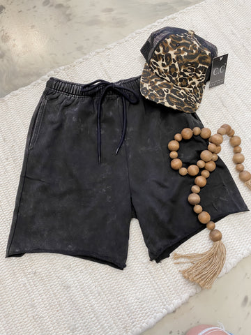 Mineral Washed Shorts in Black