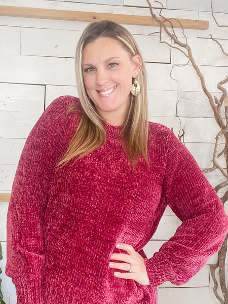 Chillin in Chenille Sweater Cabernet