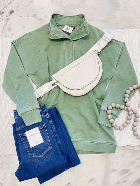 Michelle Mae Jesse Vintage Wash Snap Pullover Olive