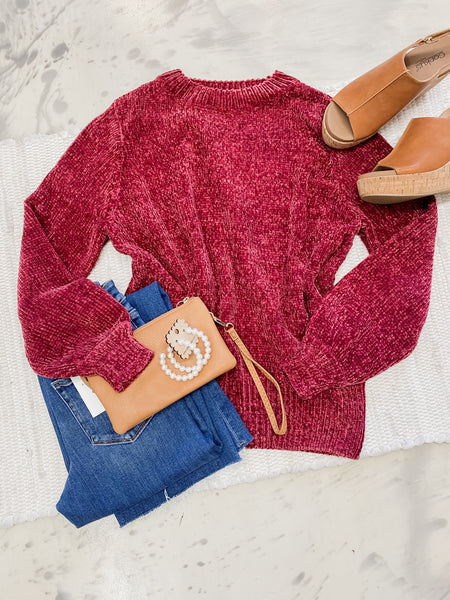 Chillin in Chenille Sweater Cabernet