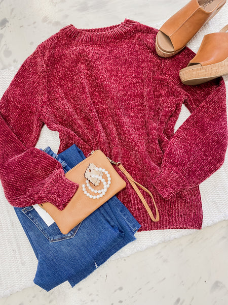 Chillin in Chenille Sweater Cabernet