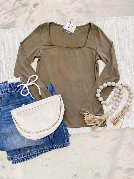 Michelle Mae Alyssa Long Sleeve Top in Olive