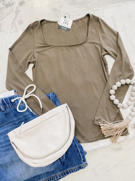 Michelle Mae Alyssa Long Sleeve Top in Olive