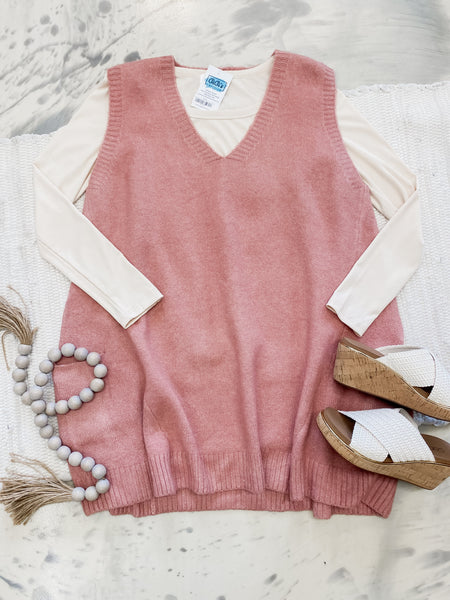 Michelle Mae Tunic Sweater Vest in Rose