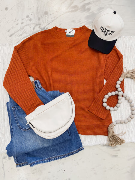 Michelle Mae Waffle Knit Long Sleeve in Pumpkin