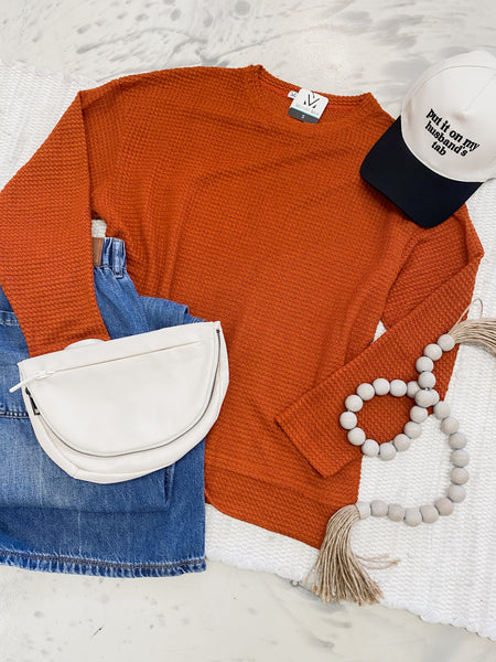 Michelle Mae Waffle Knit Long Sleeve in Pumpkin